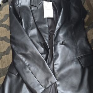Zara Black Faux Leather Blazer